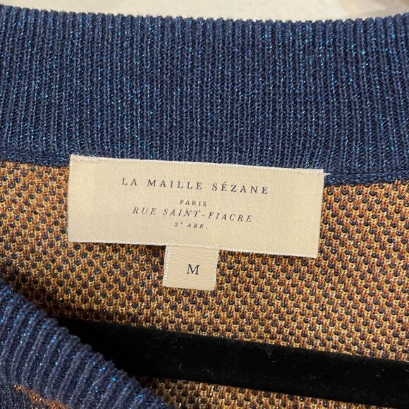 EUC Sezane Emna Glitter Floral Sweater Blue Brown Medium - Picture 7 of 9